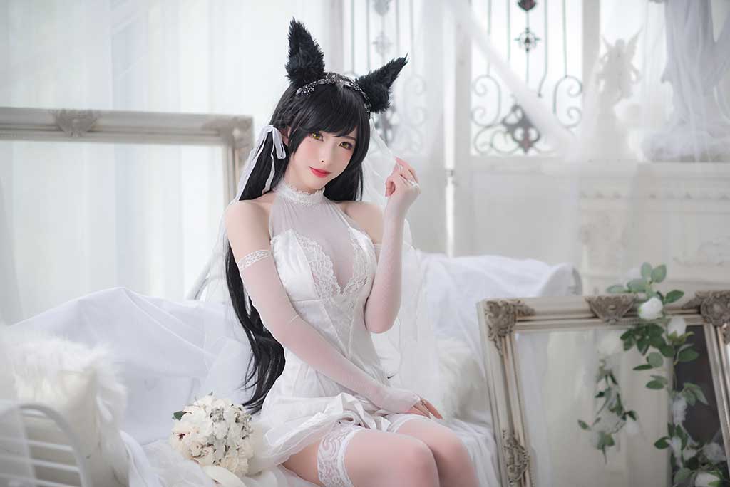 清水由乃 碧蓝航线Atago（爱宕）cosplay白婚纱缩略图1