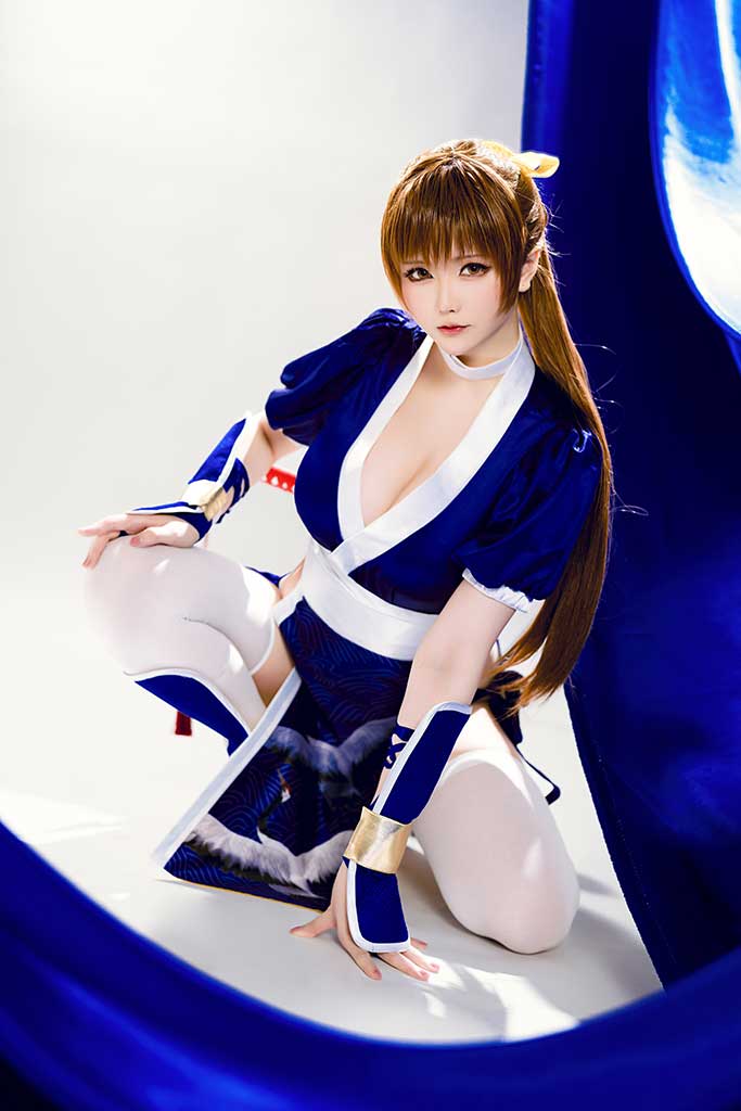 星之迟迟DOA（死或生）霞cosplay棕发蓝忍服缩略图1