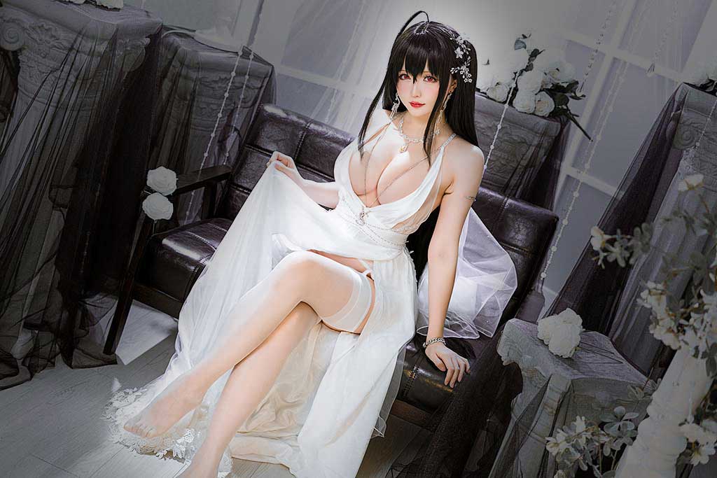 星之迟迟 碧蓝航线 大凤cosplay白婚纱半透明吊带白丝缩略图1