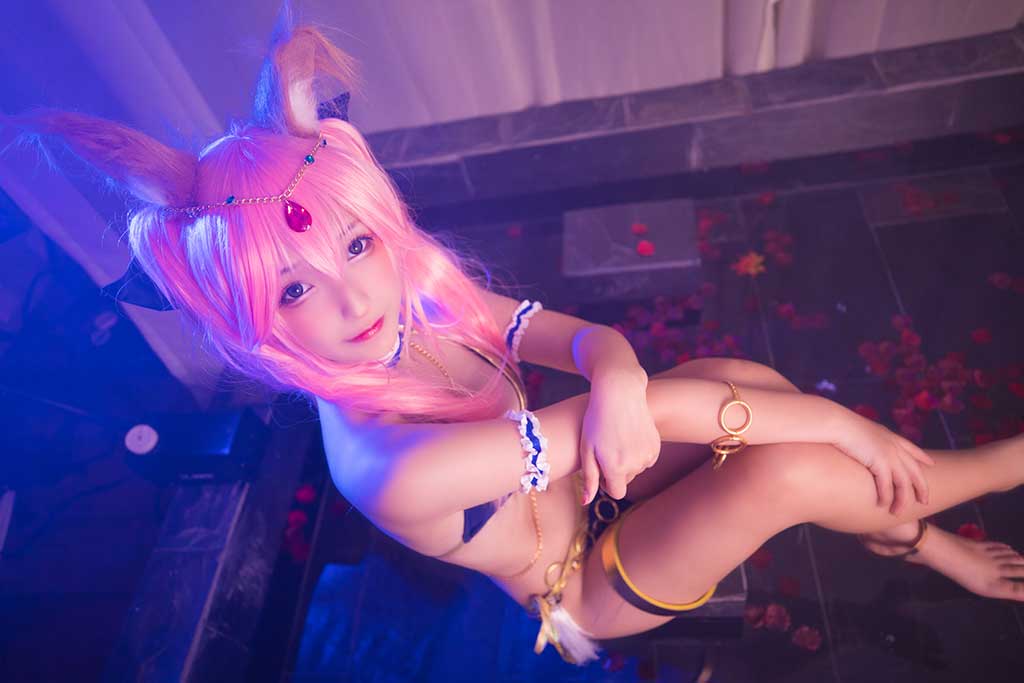 神楽坂真冬 Fate Tamamo（玉藻前）cosplay棕兽耳粉红发舞娘内衣装美腿美足缩略图1