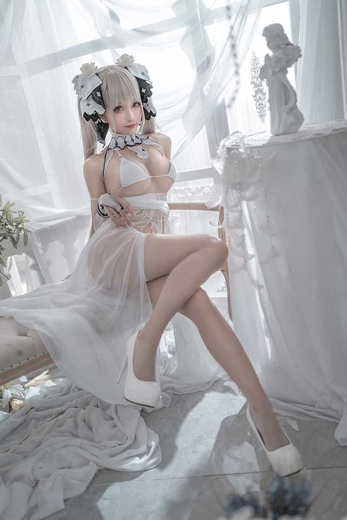 蠢沫沫 碧蓝航线Formidable（可畏）cosplay银发婚纱奶牛绅士内衣装缩略图1