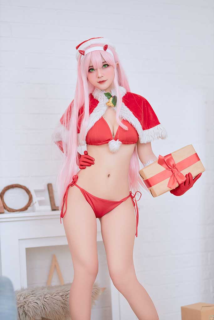 Azami Darling in the Franxx Zero Two（02摇）cosplay粉发圣诞内衣套装红高跟缩略图1