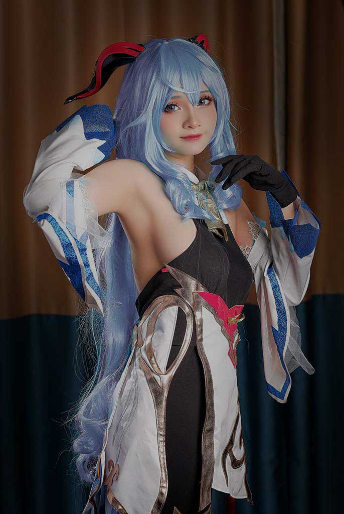 Azami 原神Ganyu（甘雨）cosplay蓝发连体黑丝奶牛内衣缩略图1